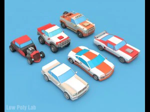 कार्टून रेसिंग कार पैक लो पॉली 3D मॉडल