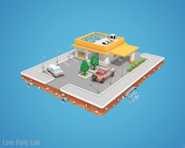 cartoon car service low poly building 3D Model .c4d .max .obj .3ds .fbx .stl .blend 