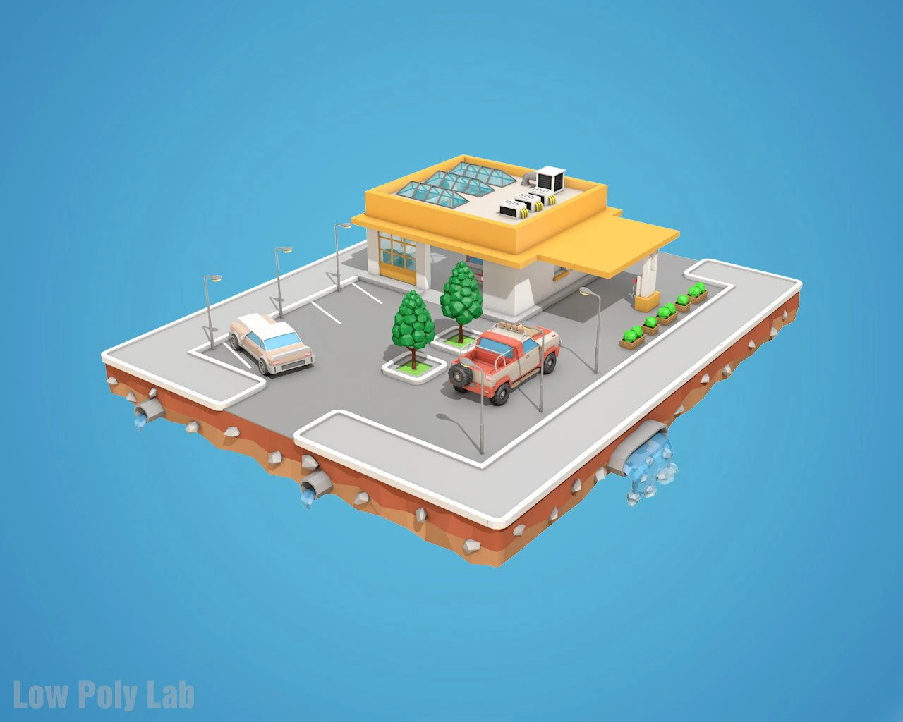 cartoon car service low poly building 3D Model .c4d .max .obj .3ds .fbx .stl .blend 