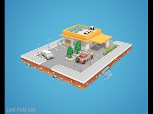 cartoon car service low poly building 3D-Modell