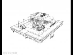 cartoon car service low poly building 3D Model