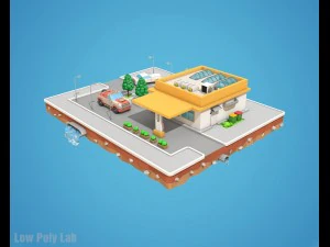 cartoon car service low poly building 3D Model