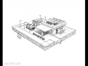 cartoon car service low poly building 3D Model