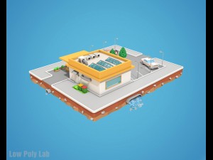 cartoon car service low poly building 3D Model