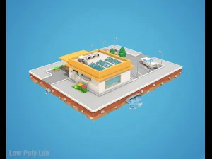 cartoon car service low poly building 3D Model