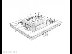 cartoon car service low poly building 3D Model