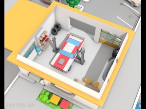 cartoon car service low poly building 3D Model