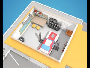 cartoon car service low poly building 3D Model