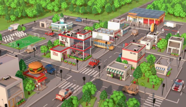 Low poly cartoon city pack 3D Model .c4d .max .obj .3ds .fbx .stl .blend 