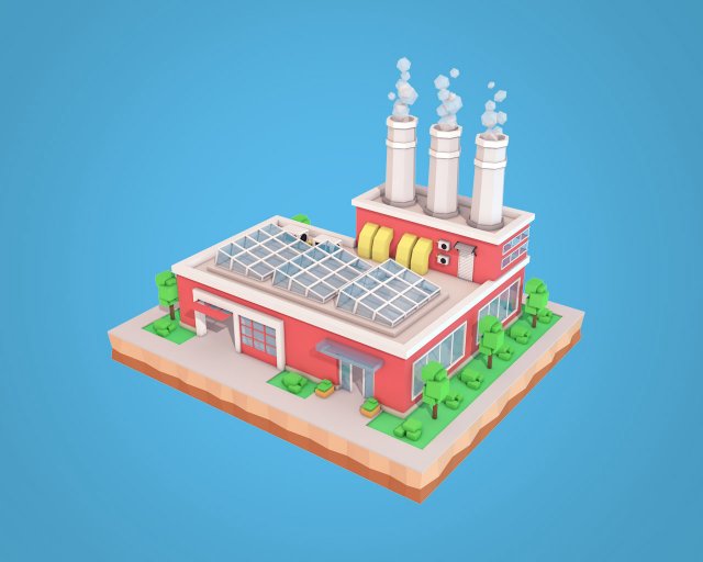 cartoon factory low poly plant 3D Model .c4d .max .obj .3ds .fbx .stl .blend 