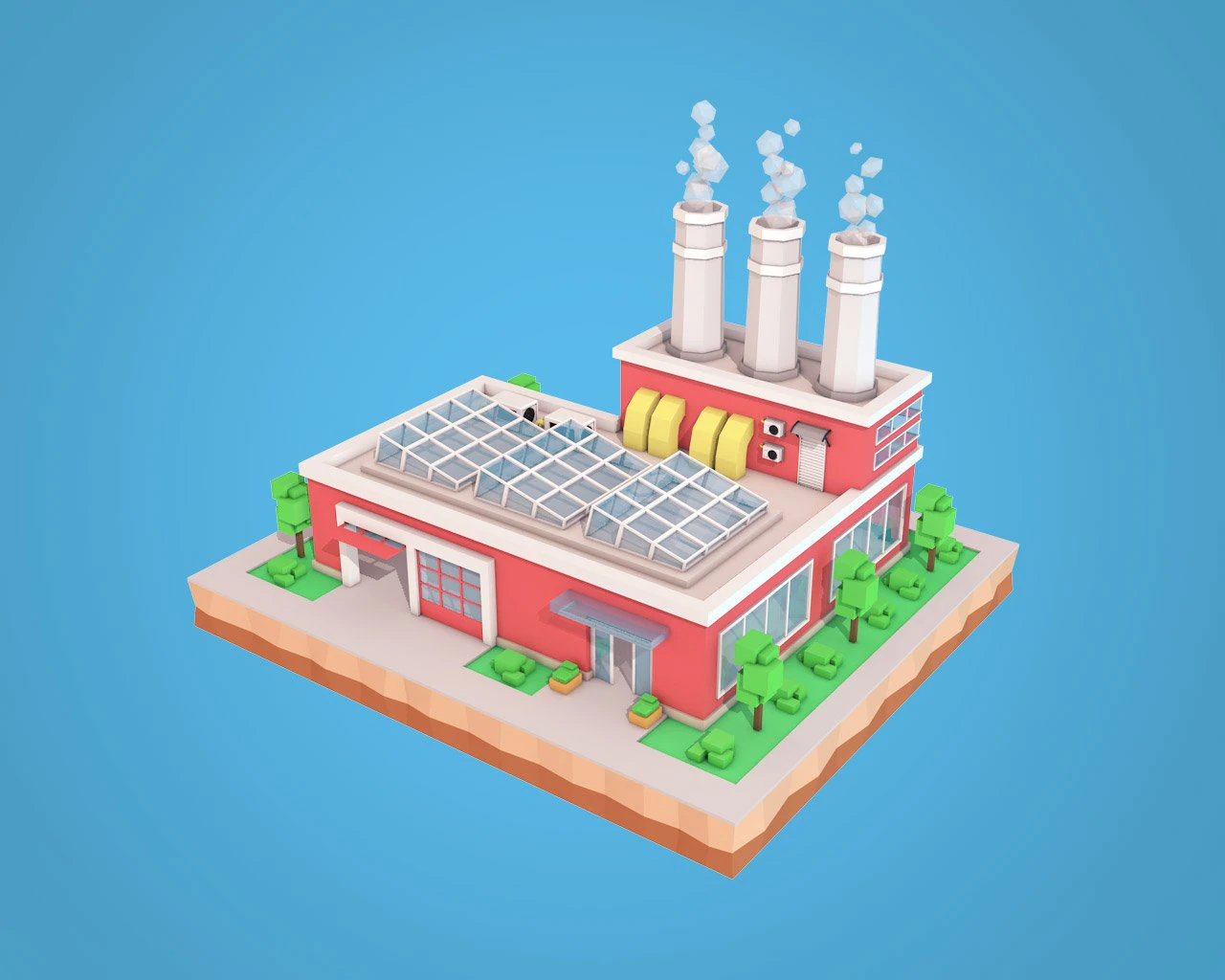 planta de baixo poli de f&aacute;brica de desenhos animados Modelo 3D .c4d .max .obj .3ds .fbx .stl .blend 