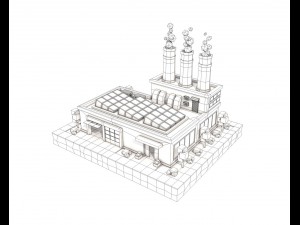 cartoon factory low poly plant 3D Model