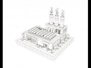 planta de baixo poli de f&aacute;brica de desenhos animados Modelo 3D