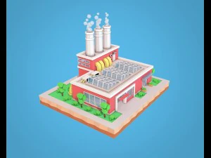 planta de baixo poli de f&aacute;brica de desenhos animados Modelo 3D