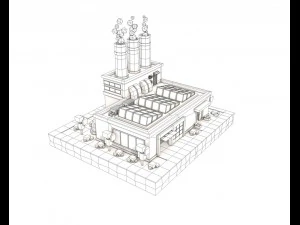 planta de baixo poli de f&aacute;brica de desenhos animados Modelo 3D