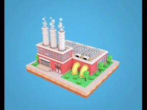 planta de baixo poli de f&aacute;brica de desenhos animados Modelo 3D