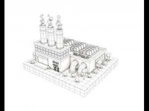 planta de baixo poli de f&aacute;brica de desenhos animados Modelo 3D