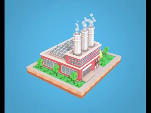 planta de baixo poli de f&aacute;brica de desenhos animados Modelo 3D