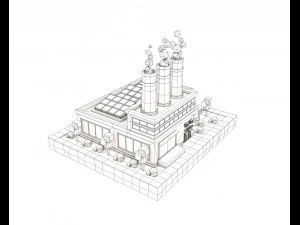 planta de baixo poli de f&aacute;brica de desenhos animados Modelo 3D