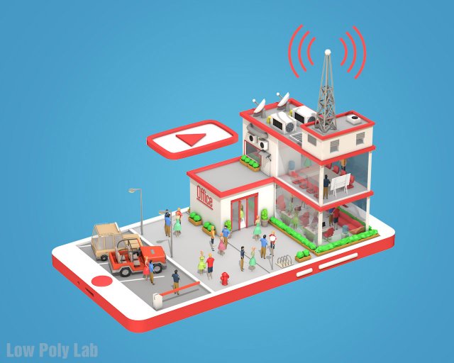 low poly office on phone screen 3D Model .c4d .max .obj .3ds .fbx .stl .blend 