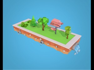 cartoon trees bushes low poly pack Model 3D