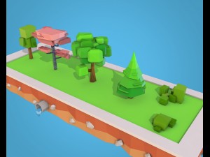 cartoon trees bushes low poly pack Model 3D