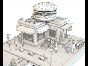 low poly burger cafe on phone screen 3D Model