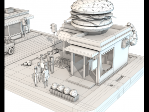 low poly burger cafe on phone screen 3D मॉडल