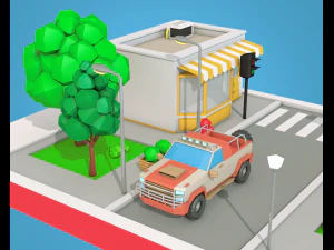 low poly burger cafe on phone screen 3D Model