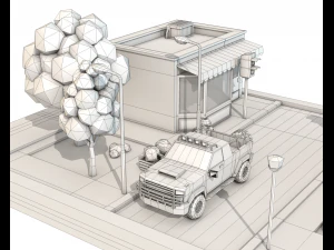 low poly burger cafe on phone screen 3D Model