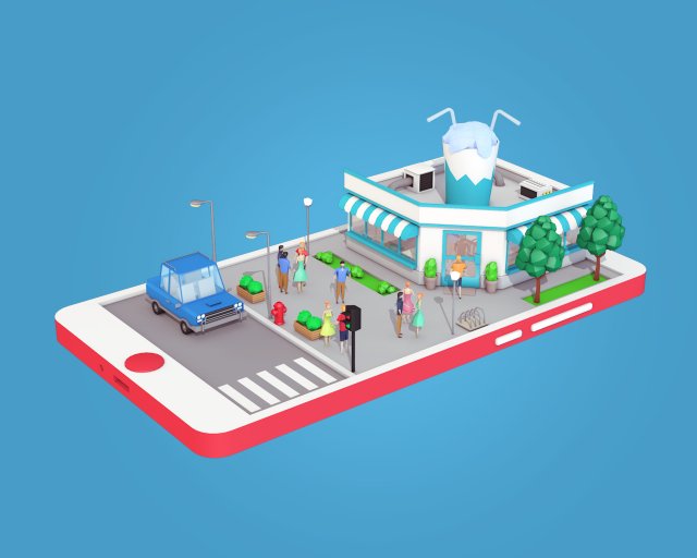 low poly cocktail cafe on phone screen 3D Model .c4d .max .obj .3ds .fbx .stl .blend 