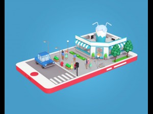 low poly cocktail cafe on phone screen 3D-Modell