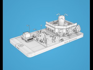 low poly cocktail cafe on phone screen 3D Model