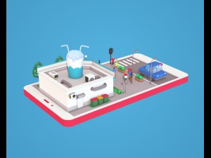 low poly cocktail cafe on phone screen 3D Model