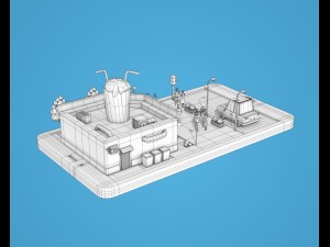 low poly cocktail cafe on phone screen 3D Model