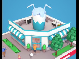 low poly cocktail cafe on phone screen 3D Model