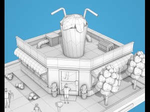 low poly cocktail cafe on phone screen 3D Model