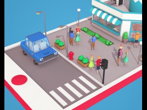 low poly cocktail cafe on phone screen 3D Model