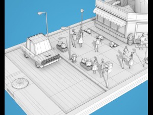 low poly cocktail cafe on phone screen 3D Model