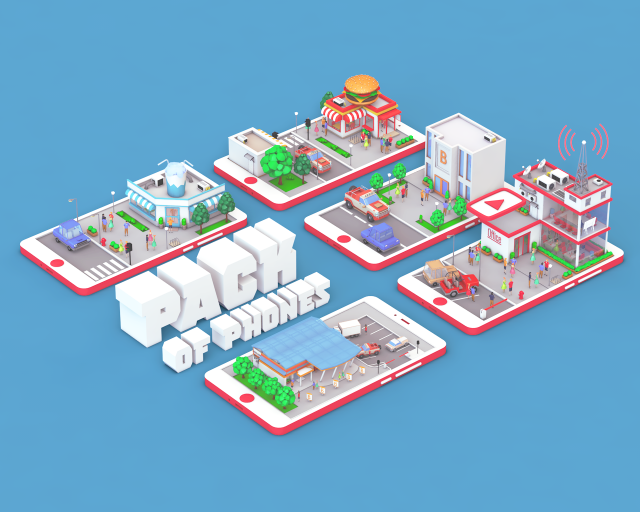 low poly buildings on mobile phone 3D Модель .c4d .max .obj .3ds .fbx .stl .blend 
