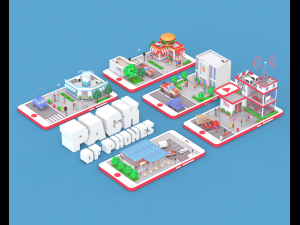 low poly buildings on mobile phone 3D 모델