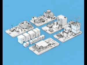 low poly buildings on mobile phone 3D Model