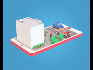 low poly buildings on mobile phone 3D Model