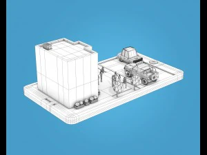 low poly buildings on mobile phone 3D Model