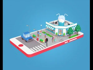 low poly buildings on mobile phone 3D Model