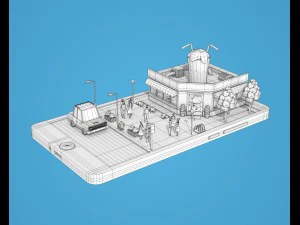low poly buildings on mobile phone 3D Model
