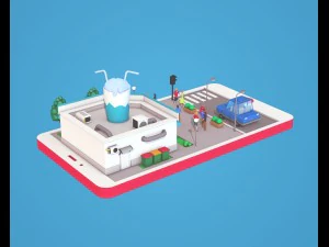 low poly buildings on mobile phone 3D Model