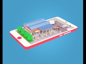 low poly buildings on mobile phone 3D Модель