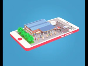 low poly buildings on mobile phone 3D Model