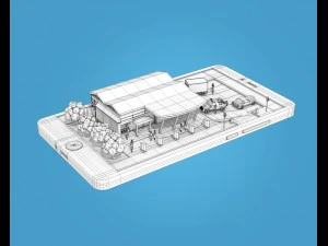 low poly buildings on mobile phone 3D Model
